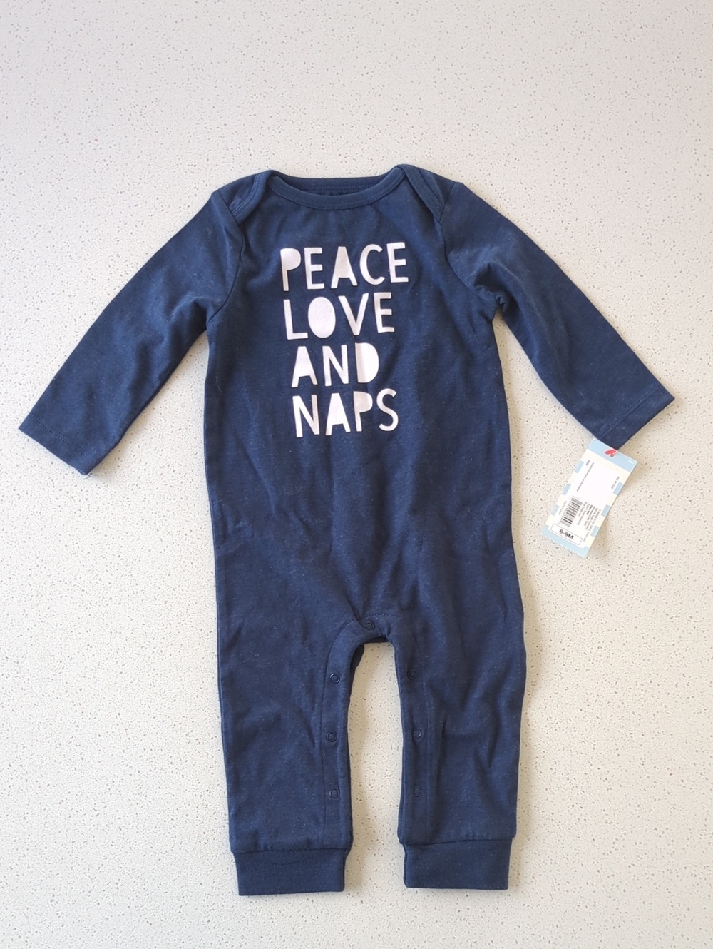 Cat & Jack Navy 'Peace Love and Naps' Long-Sleeve Baby One-Piece